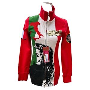 Christian Audigier crystal rock specialty foil rhinestone Track jacket SZ S